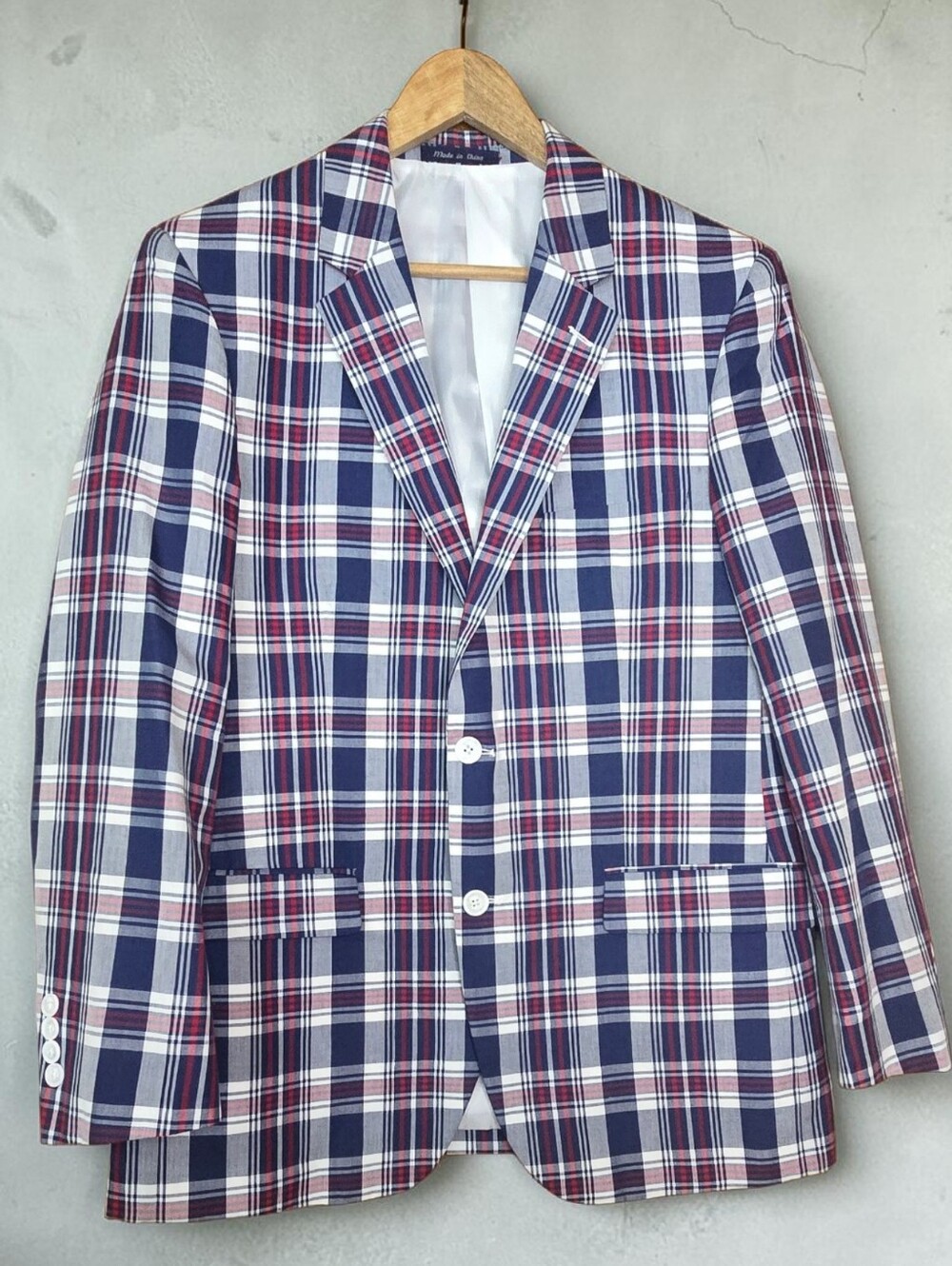 Alan Flusser Men’s Plaid Red White Blue Blazer Sports Coat  40 R Like New